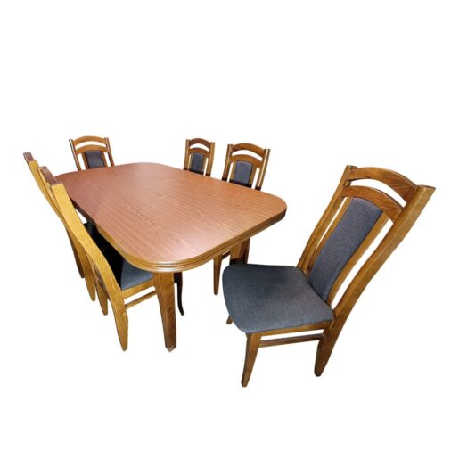 Valgomojo komplektas VKM 145 : 6 Kėdės Ilgis:160 arba 140cm Plotis: 90-80cm. Prailginimas + 40 cm