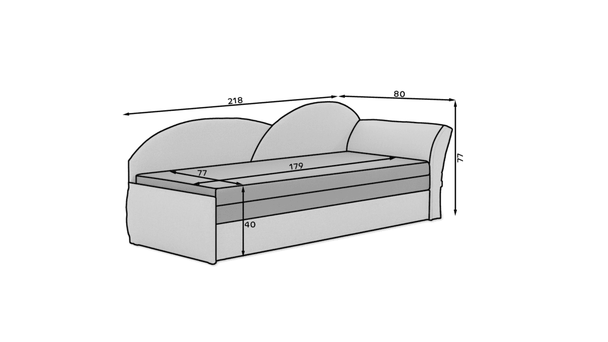 Sofa-lova ELT 1-Tachta Ilgis 218 cm Plotis 88 cm Išmatavimų, spalvų pasirinkimas ir pusės pasirinkimas - Image 3