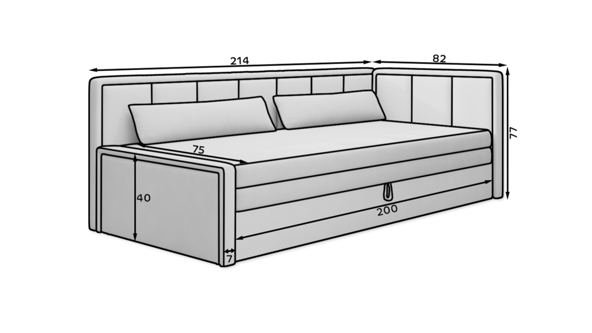Sofa-lova ELT- 4 Tachta Ilgis 214 cm Plotis 82 cm Aukštis:77cm Išmatavimų, spalvų pasirinkimas ir pusės pasirinkimas - Image 9
