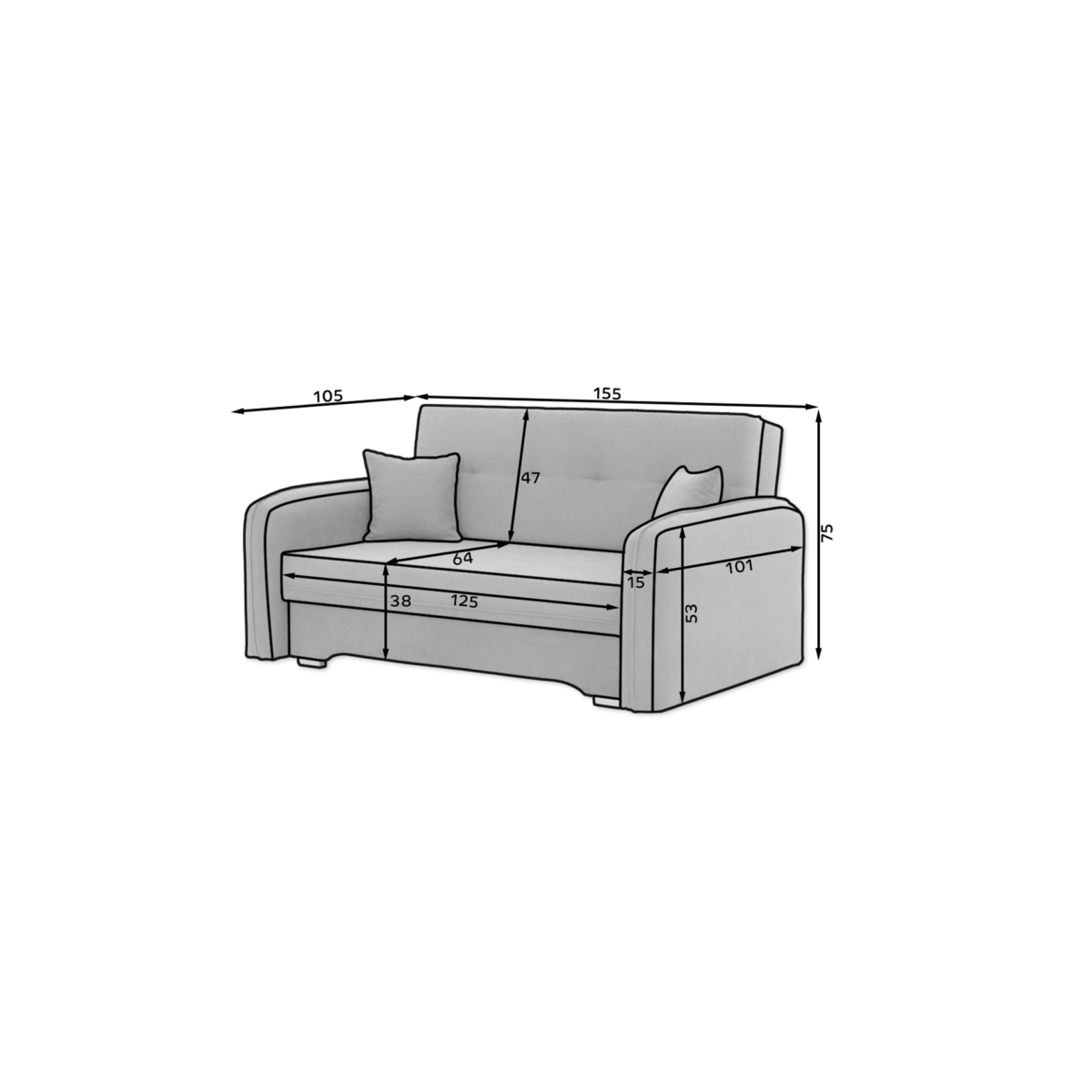 Fotelis su miegama dalimi ELT 2 Gylis 105 cm Plotis 155 cm Aukštis:75cm SPALVŲ PASIRINKIMAS - Image 8