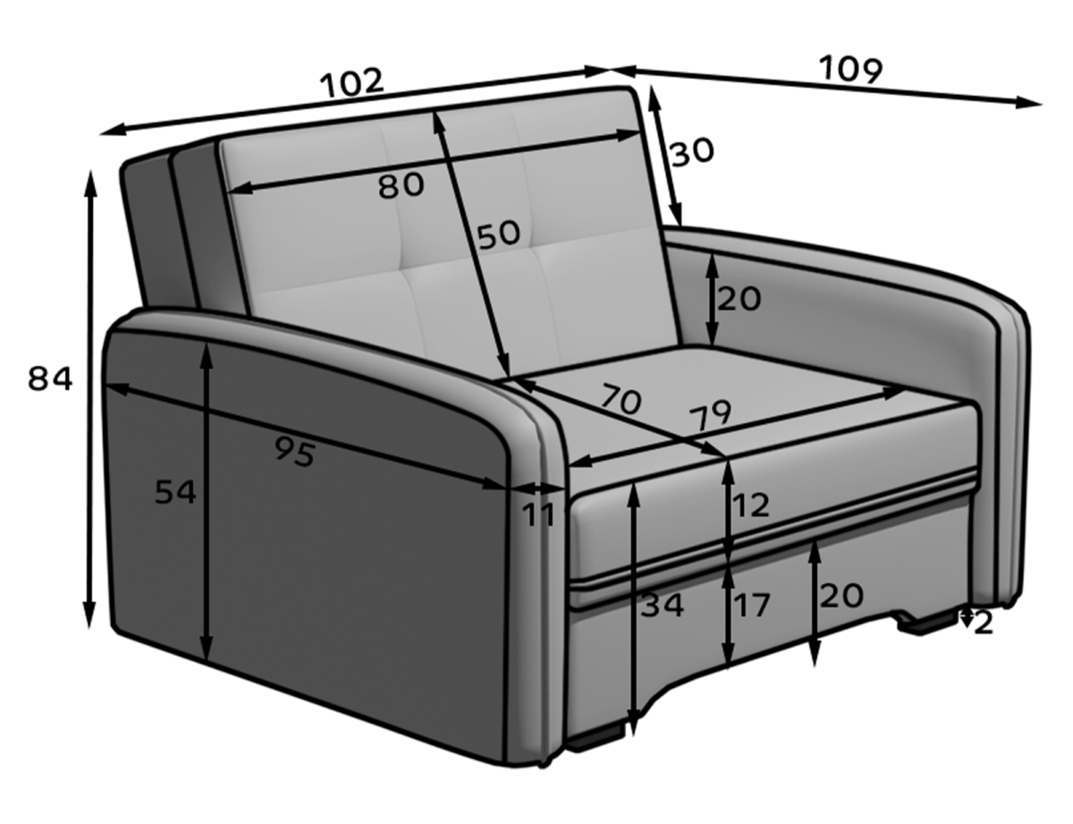 Fotelis su miegama dalimi ELT 3 Gylis 102 cm Plotis 109 cm Aukštis:84 cm SPALVŲ PASIRINKIMAS - Image 11