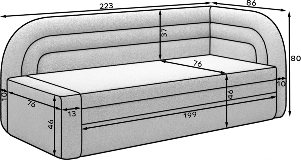 Sofa-lova ELT-3 Tachta Ilgis 223 cm Plotis 86 cm, Aukštis:80cm spalvų pasirinkimas ir pusės pasirinkimas. - Image 11