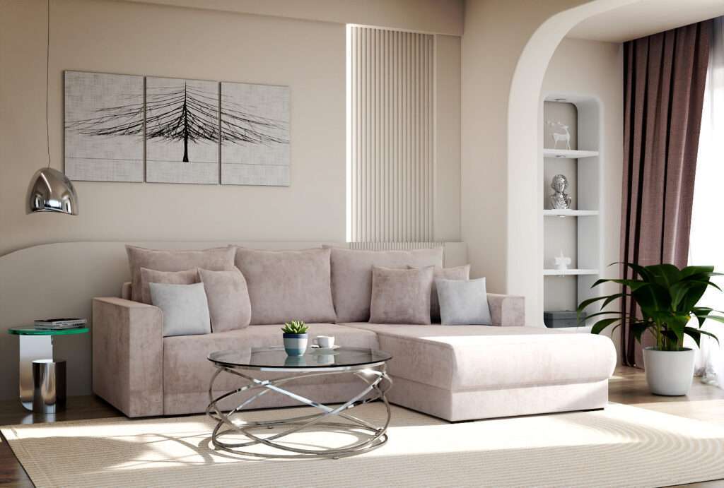 Kreminė miegamoji sofa-lova