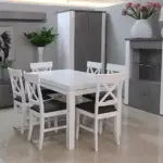 Valgomojo komplektas MOS K752-S967 – 4 arba 6 kėdėmis. Stalo ilgis: 160 cm Plotis: 90 cm Prailginimas:+40 cm arba 140 cm Plotis: 80 cm Prailginimas:+40.